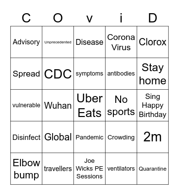 COVID BINGO Card