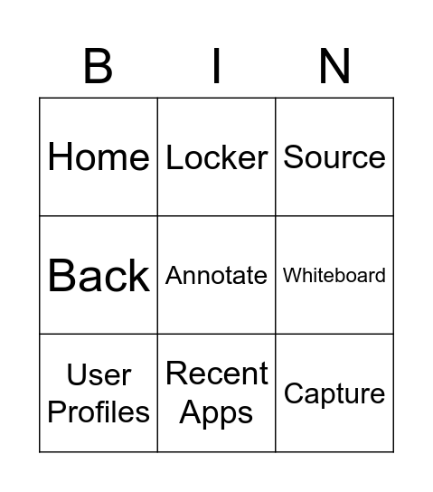 Unified Menu Bingo Card