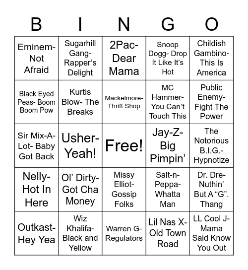 Total-Quiz.com Presents Radio Bingo: Hip Hop Bingo Card