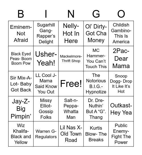 Total-Quiz.com Presents Radio Bingo: Hip Hop Bingo Card