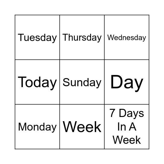 Days Of The Weeks Bingo Card