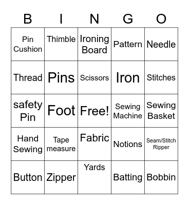 PCS Sewing Bingo Card
