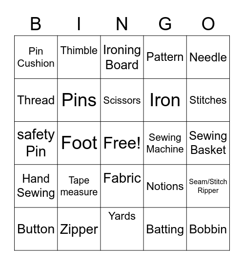 PCS Sewing Bingo Card