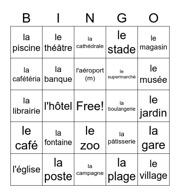 French Places Bingo Card