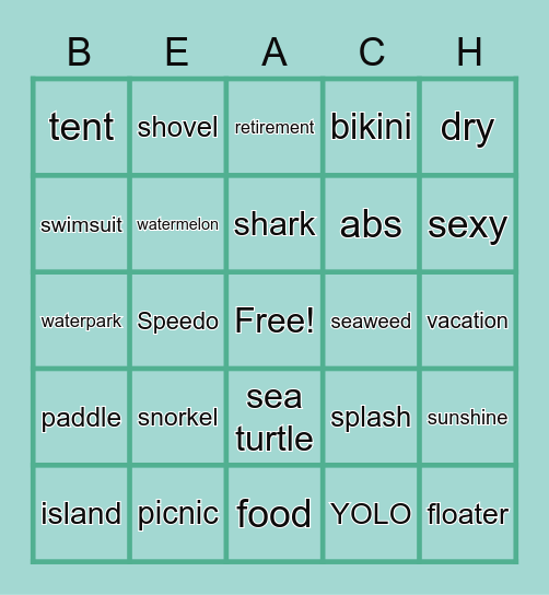 BEACH BINGO Card