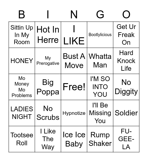 90s Hip Hop Bingo Card