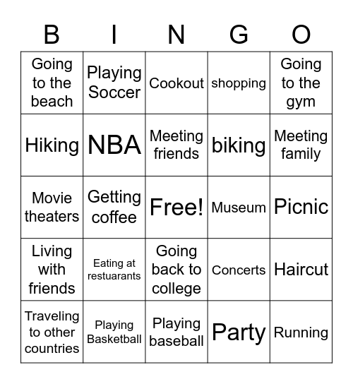 Bingo Board 1 Bingo Card
