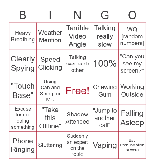 Meeting Bingo Card