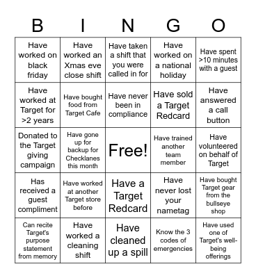 Target Bingo Card