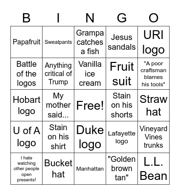 Grampa-isms Bingo Card