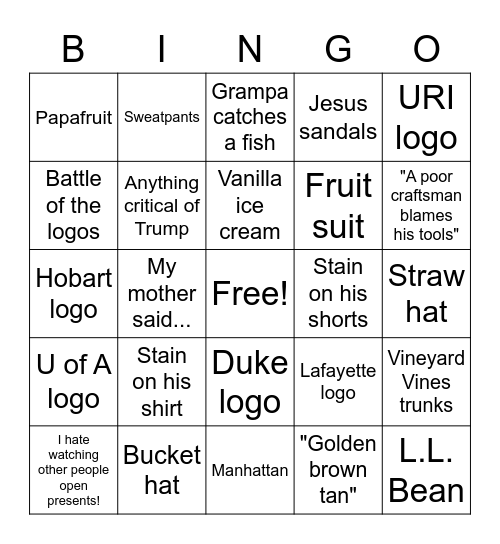 Grampa-isms Bingo Card