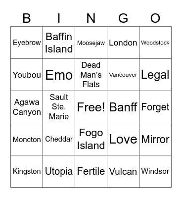Westhill Rd Canada Day Bingo Card