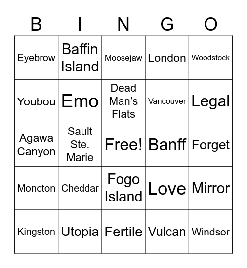 Westhill Rd Canada Day Bingo Card