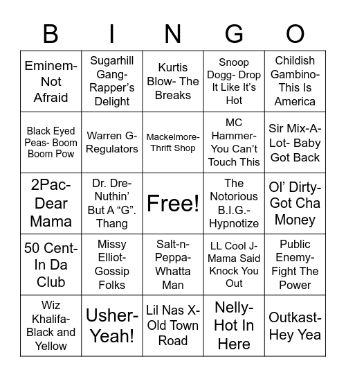 Total-Quiz.com Presents Radio Bingo: Hip Hop Bingo Card