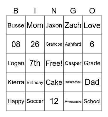 Happy 12th Birthday Kierra Bingo Card