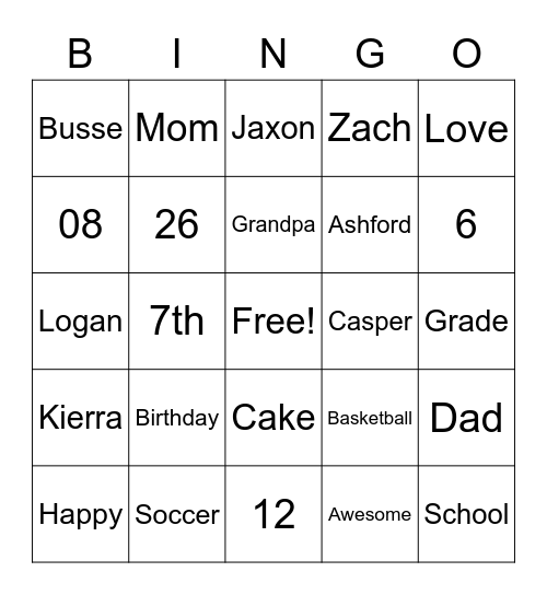 Happy 12th Birthday Kierra Bingo Card