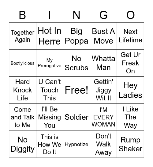 90s Hip Hop Bingo Card