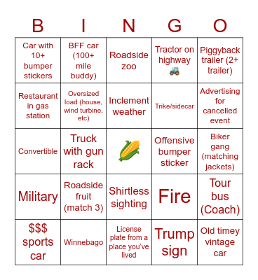 ROAD RULES Bingo Card