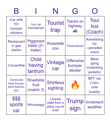 ROAD RULES Bingo Card