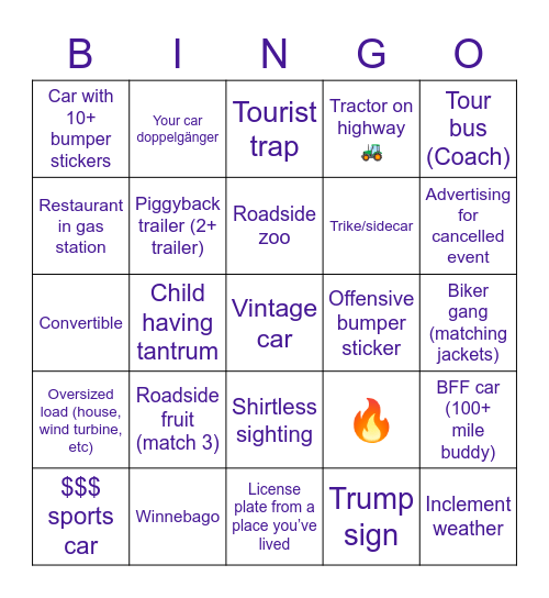 ROAD RULES Bingo Card