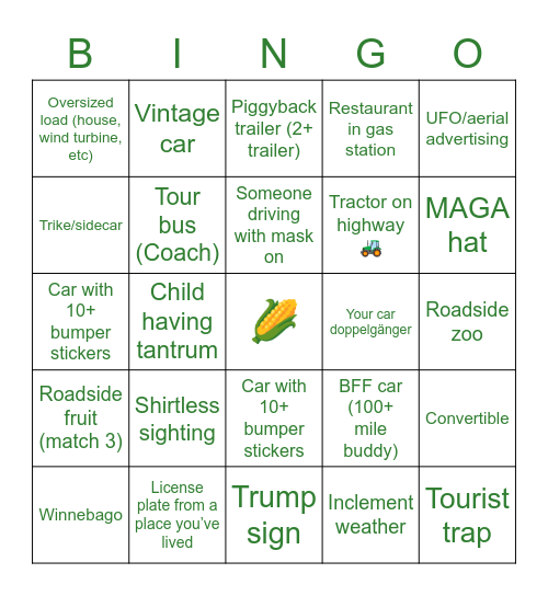 ROAD RULES Bingo Card