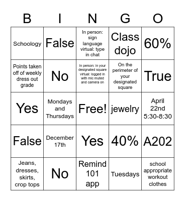 Syllabus BINGO Card
