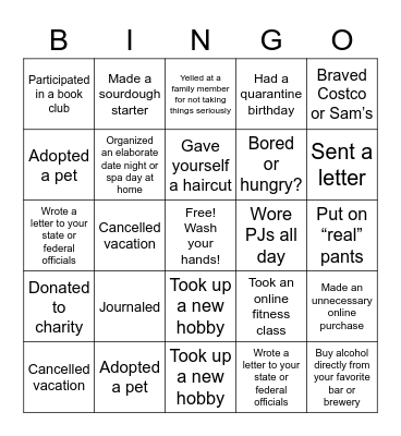 Quarantine bingo Card