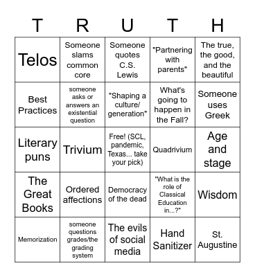 SCL 2020 Conference BINGO Card