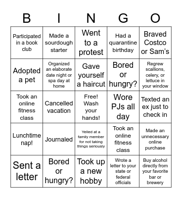 Quarantine bingo Card