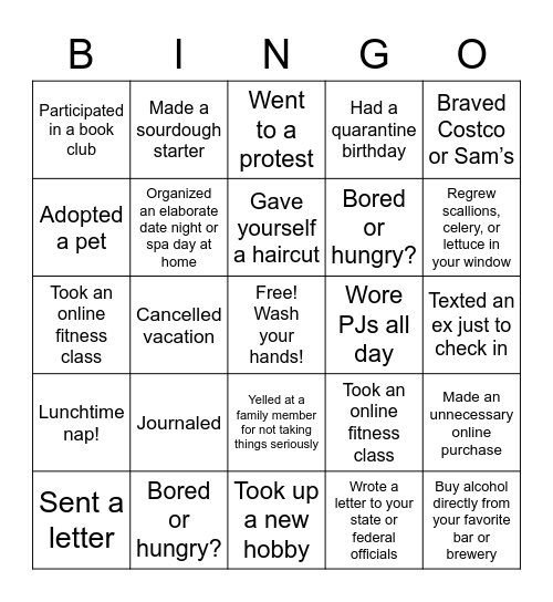 Quarantine bingo Card