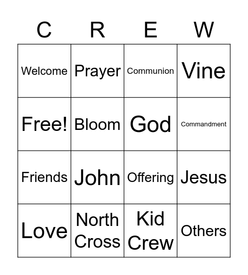 Kid Crew Bingo Card