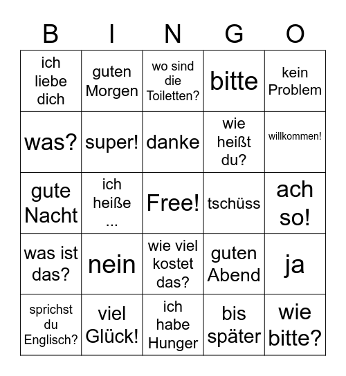 German Basics - Phrases and Greetings Bingo Card