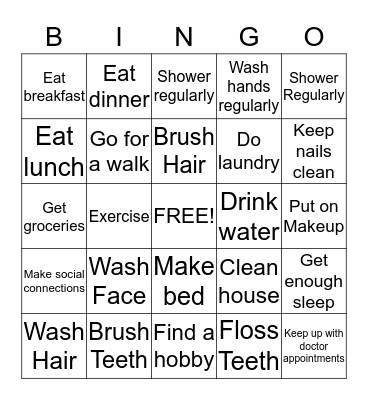 A Healthier You Bingo Card