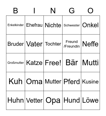 German Basics - Family Bingo Card