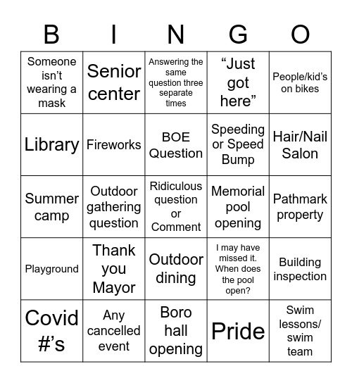 Mayor Kurt Live Bingo Card