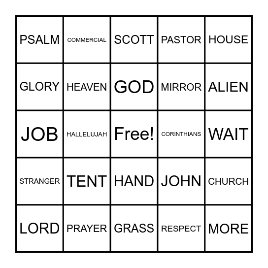 Family Worship 6/28 Bingo Card