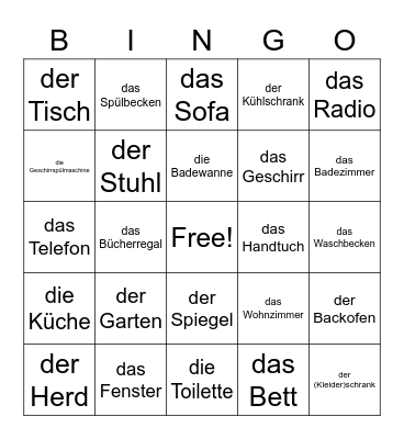 German - Around the House Bingo Card