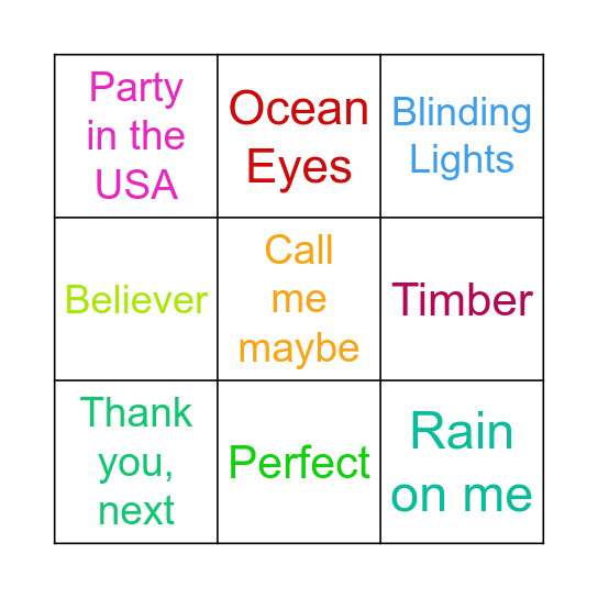 Musical Bingo Card