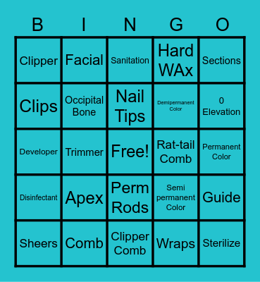 Cosmetology Bingo Card