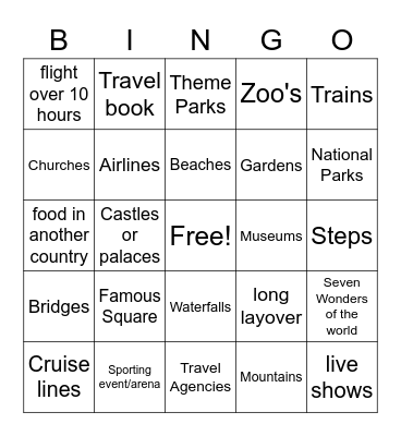 Around the World Bingo Card