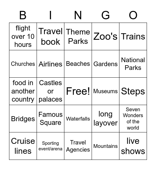 Around the World Bingo Card