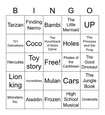 DISNEY MOVIES Bingo Card