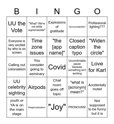 More General Session Bingo Card