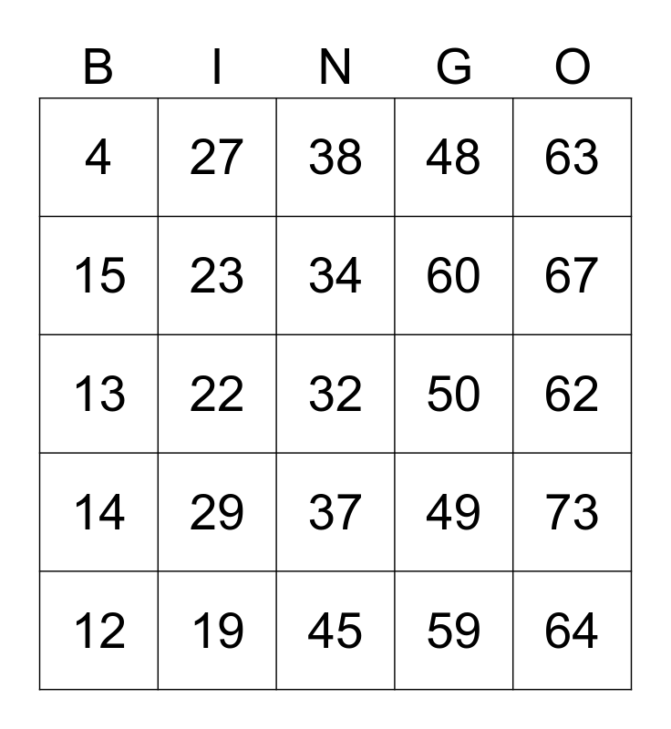 Standard Bingo Card Size