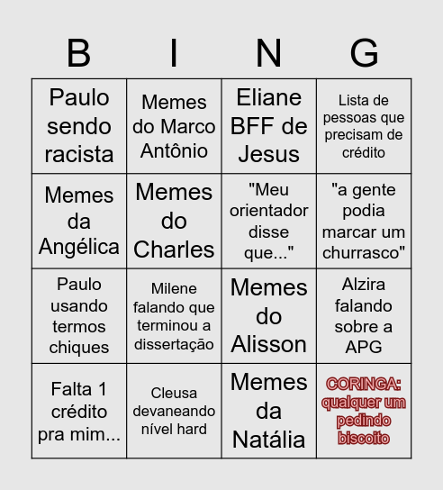 Grupo do Mestrado no ZAP Bingo Card