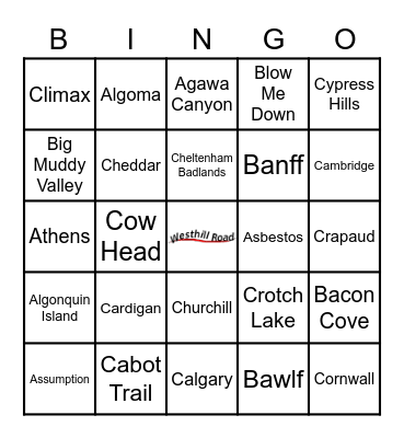 Westhill Rd Canada Day Bingo Card