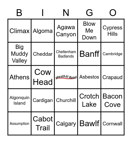 Westhill Rd Canada Day Bingo Card