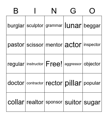 or = er Bingo Card