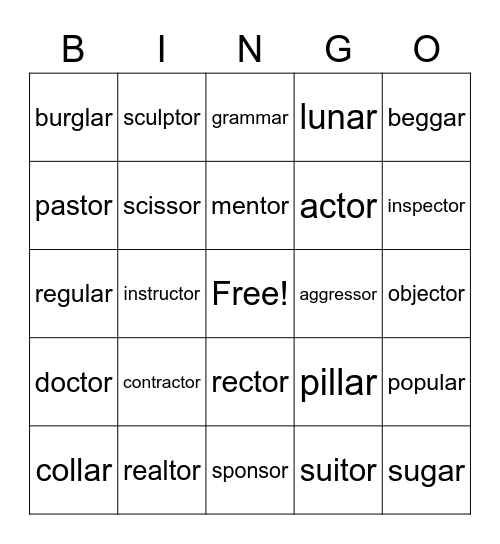 or = er Bingo Card