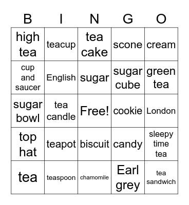 Tea Party Bingo Card